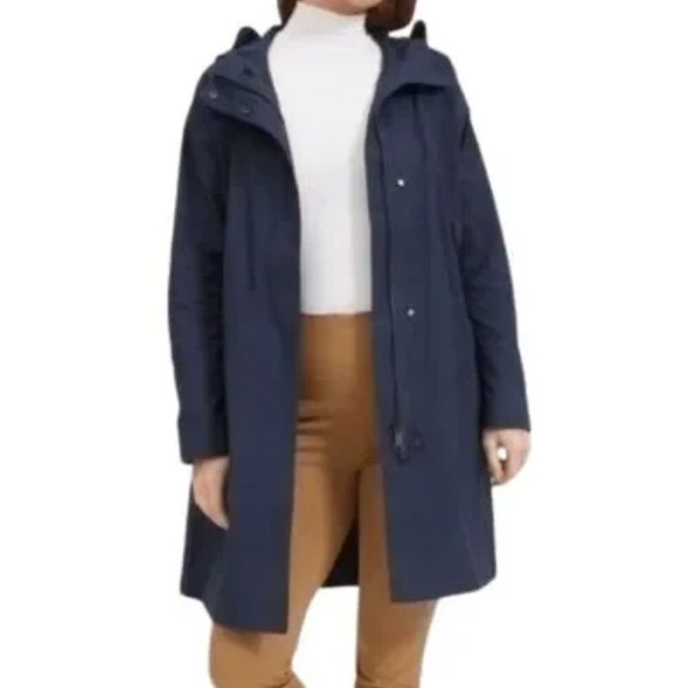 EVERLANE THE CITY ANORAK SNAP ZIP HOOD RAIN JACKET CINCH WAIST NAVY sz S